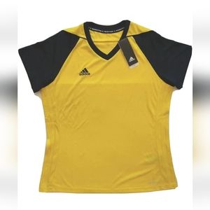 Adidas Boy's Sports Yellow & Black T Shirt Size Large Short Sleeve V-Neck  NWT